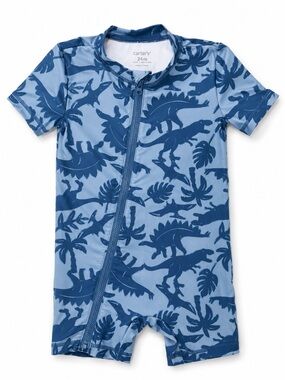 Carter's Blue Dinosaur Print Zip-Front Swim Romper